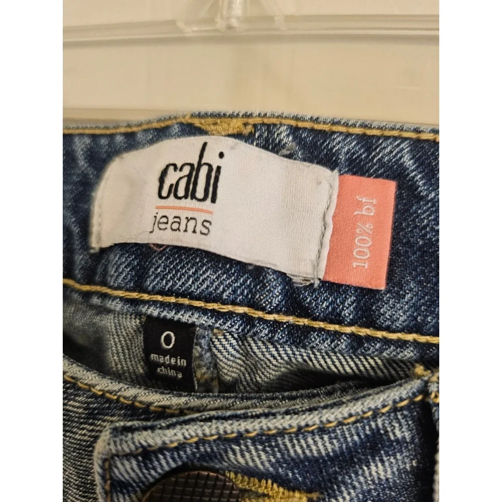 Cabi 100% BF Boyfriend Jeans Blue Distressed Paint Splatter Style 5884 Size 0